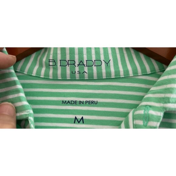 B DRADDY PIMA Cotton POLO Shirt Embroidered Logo Green White Pinstripes - MED - Picture 4 of 8